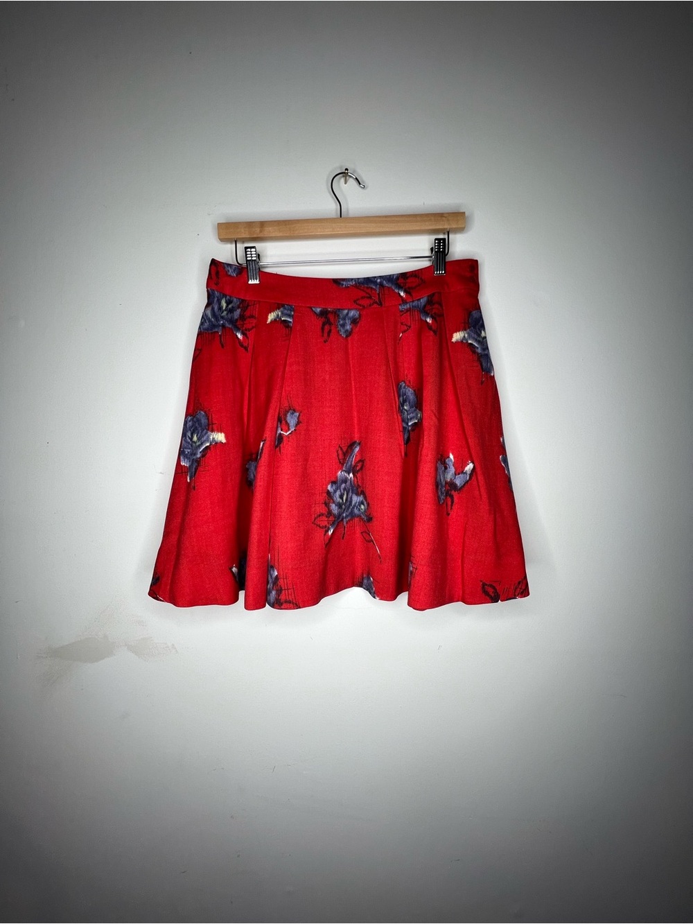 Odille Red Skater Skirt with Blue Floral Print